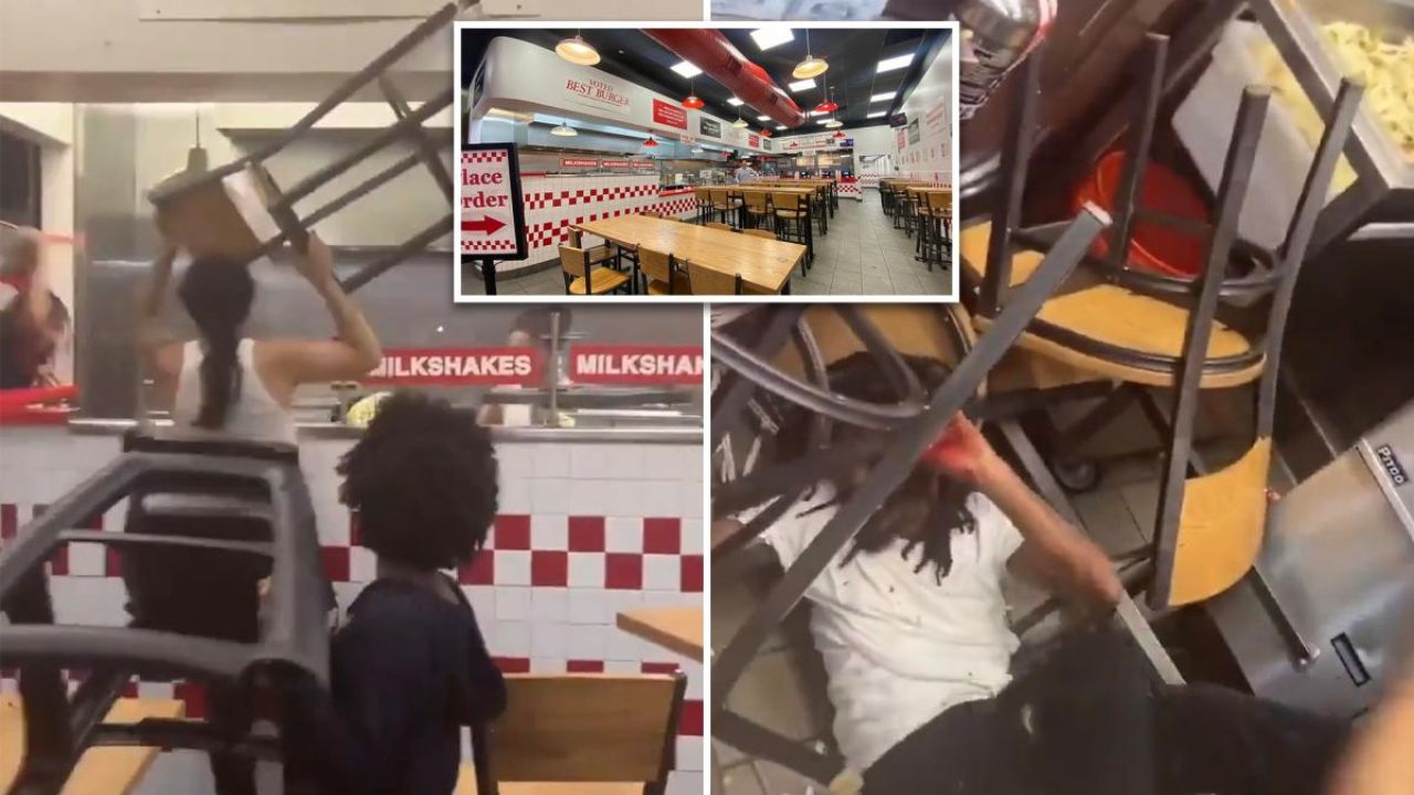 Wild Video Shows NYC Five Guys Employee Pummeled With Chairs as Mob Storms Restaurant